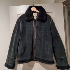 Vintage White Stag Leather jacket with fleece collar